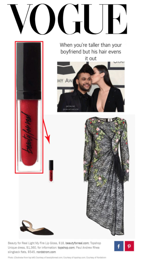 Vogue features Beauty For Real - Lightup Lipgloss in Light My Fire